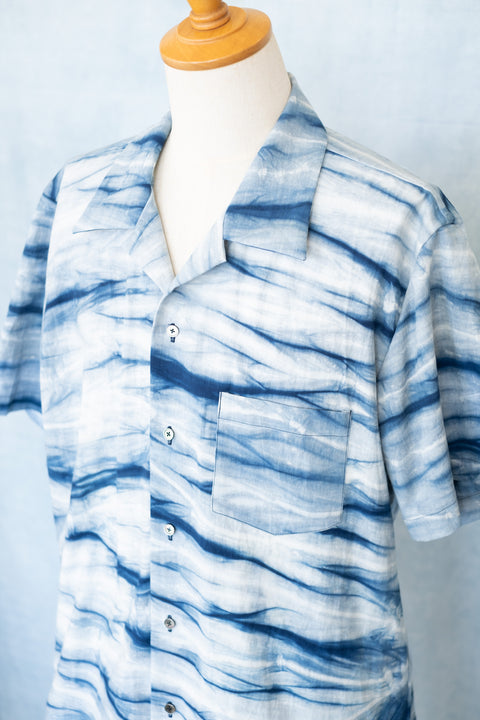 琉球藍 OPEN COLLAR SHIRTS /さざなみ