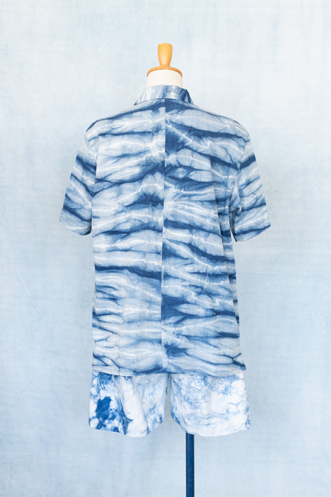 琉球藍 OPEN COLLAR SHIRTS /さざなみ