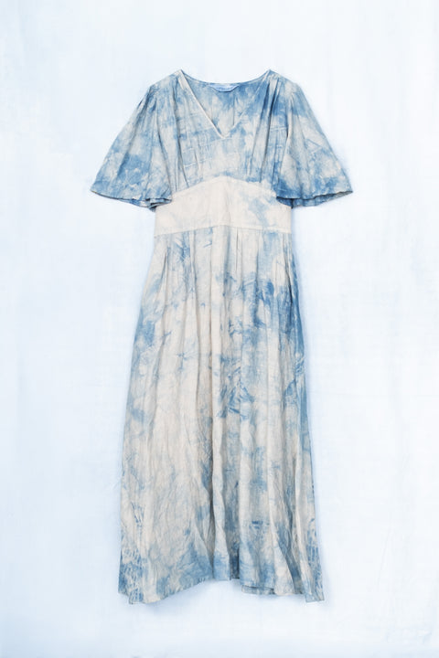 琉球藍 Lace up long Onepiece (カラーリネン×TYE-DYE)