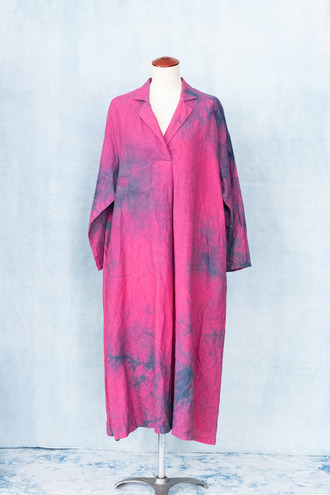 琉球藍 Shirt onepiece (カラーリネン×TYE-DYE)