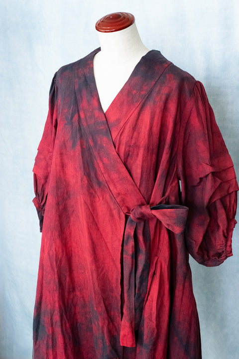 琉球藍 TUCK SLEEVE ONEPIECE (カラーリネン×TYE-DYE)