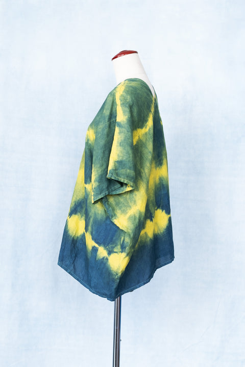 琉球藍 PONCHO TOPS (カラーリネン×絞り染)