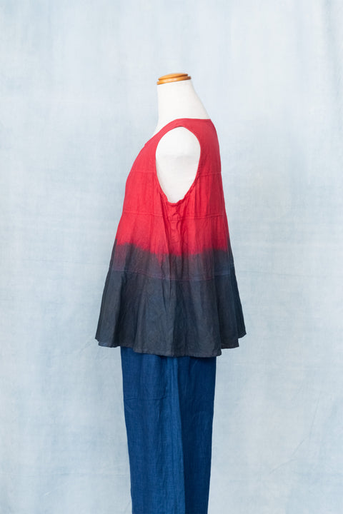 琉球藍 TIERD FLARE TOPS (カラーリネン×TYE-DYE)