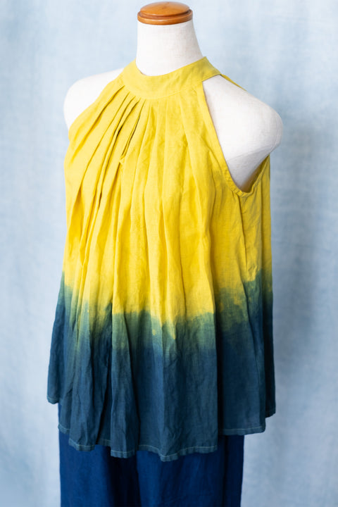 琉球藍 HALTER NECK TOPS (カラーリネン×TYE-DYE)