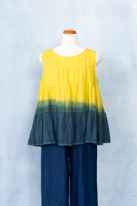 琉球藍 TIERD GATHER TOPS (カラーリネン×グラデーション)