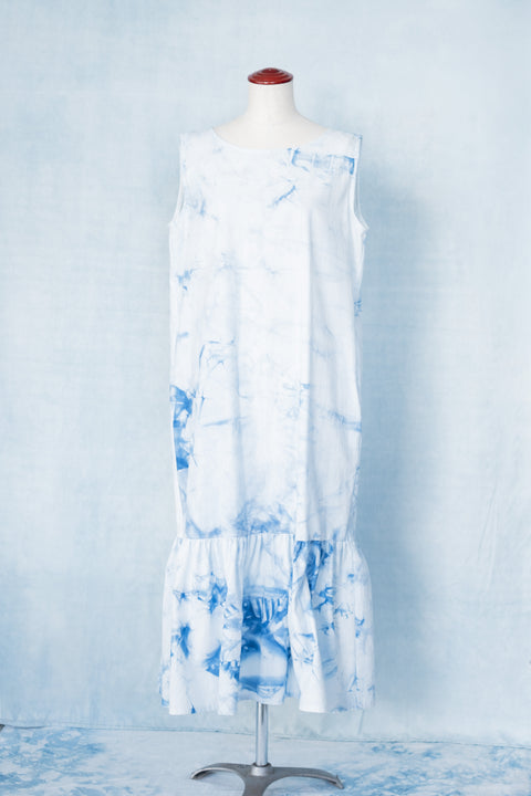琉球藍Gather hem onepiece (カラーリネン×TYE-DYE)