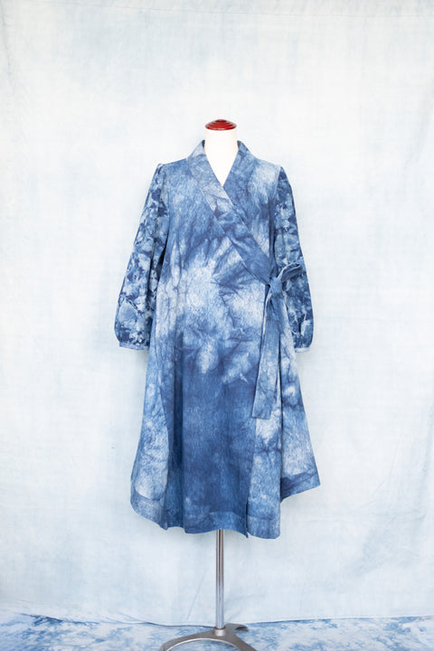 琉球藍 VOLUME HEM ONEPIECE（模様染め）