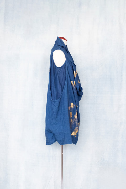 琉球藍 Double drape onepiece (金箔風)