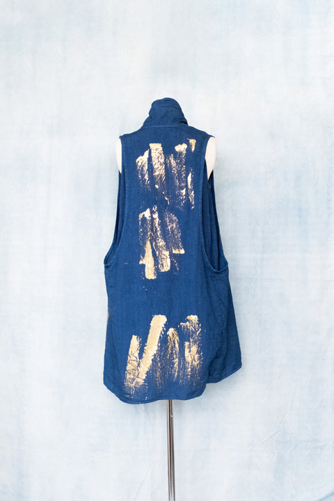 琉球藍 Double drape onepiece (金箔風)