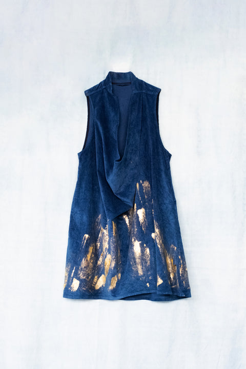 琉球藍 Big tuck onepiece (金箔風①)