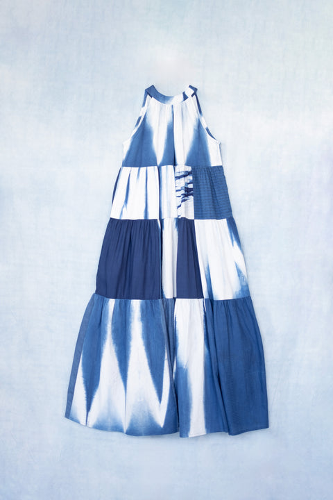 琉球藍ティアードワンピース (地柄④)